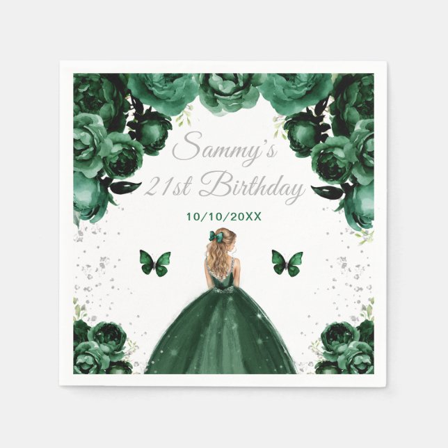 Serviette En Papier Dark Green Blonde Cheveux Princess Anniversaire (Devant)