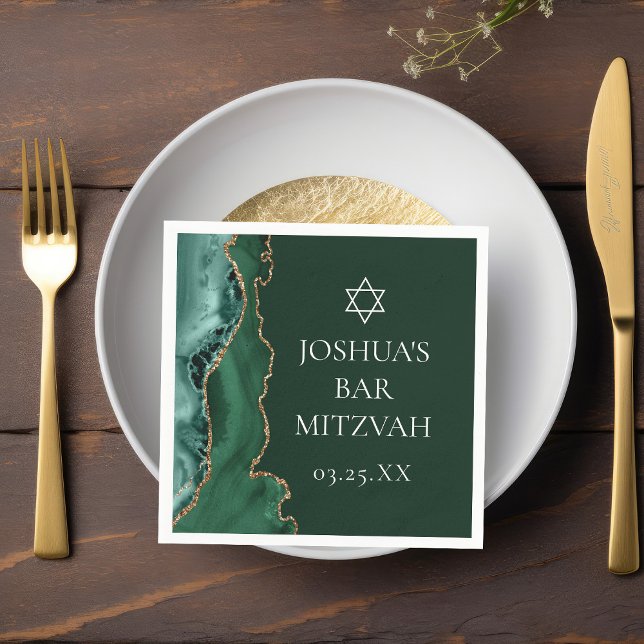 Serviette En Papier Dark Green Gold Agate Bar Mitzvah Party (Créateur téléchargé)