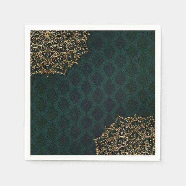 Serviette En Papier Dark Green & Gold Marocain Mariage des nuits arabe (Devant)
