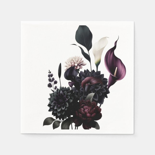 Serviette En Papier Dark Moody Romantic Floral Mariage blanc (Devant)