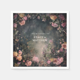Serviette En Papier Dark Moody Romantic Floral Mariage Couples Noms