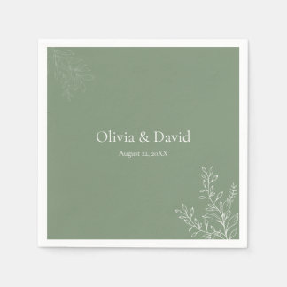 Serviette En Papier Dark Sage Green Botanical Wedding Napkin
