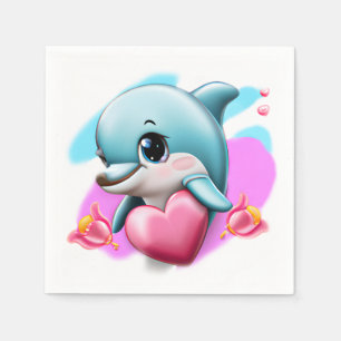 Serviette En Papier Dauphin de bébé mignon avec le coeur de Valentine