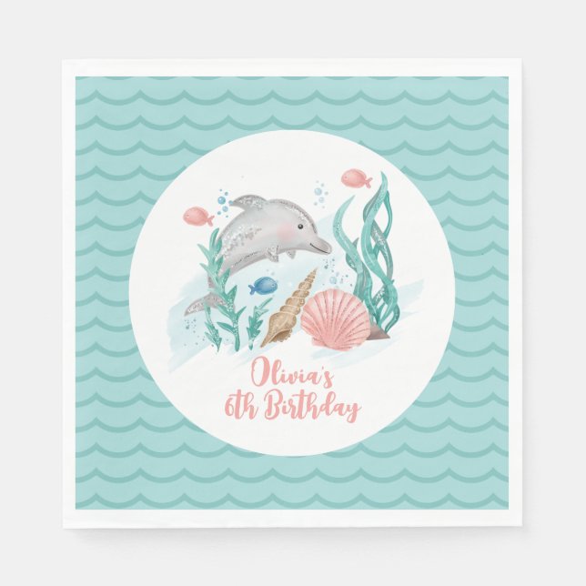 Serviette En Papier Dauphin sous la mer Anniversaire (Devant)
