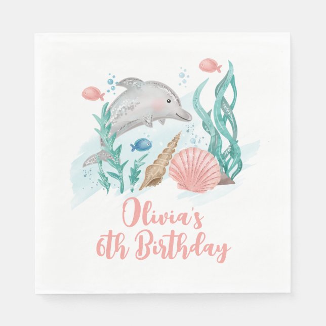 Serviette En Papier Dauphin sous la mer Anniversaire (Devant)