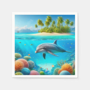 Serviette En Papier Dauphin sous-marin coloré tropical/hawaïen