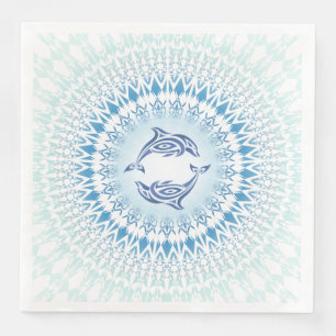 Serviette En Papier Dauphins Mandala Bleu Blanc