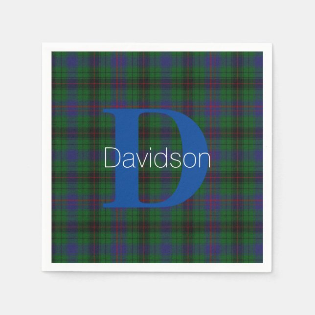 Serviette En Papier Davidson Clan Plaid Monogram Papier (Devant)