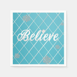 Serviette En Papier Dazzling Believe Light Blue and Silver À damiers