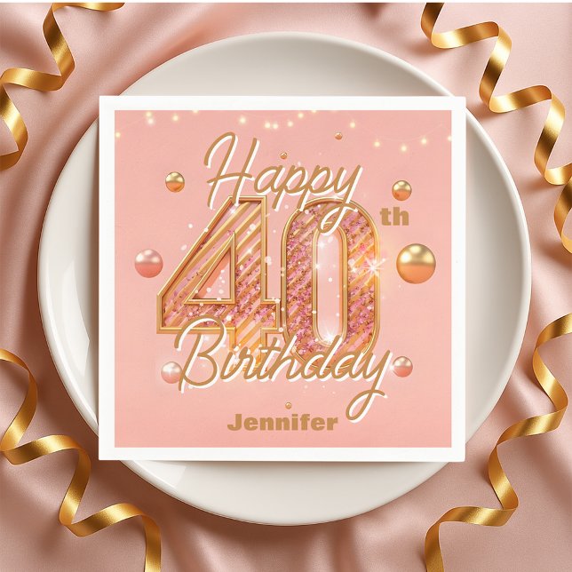 Serviette En Papier Dazzling Rose Gold 40th Birthday Celebration (Créateur téléchargé)