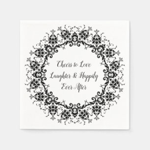 Serviette en papier de mariage noir et blanc Damas