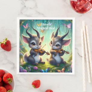 Serviette En Papier De mignons saolas jouent aux violons dans une forê