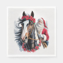 Serviette en papier de Noël : Père Noël chevauchan