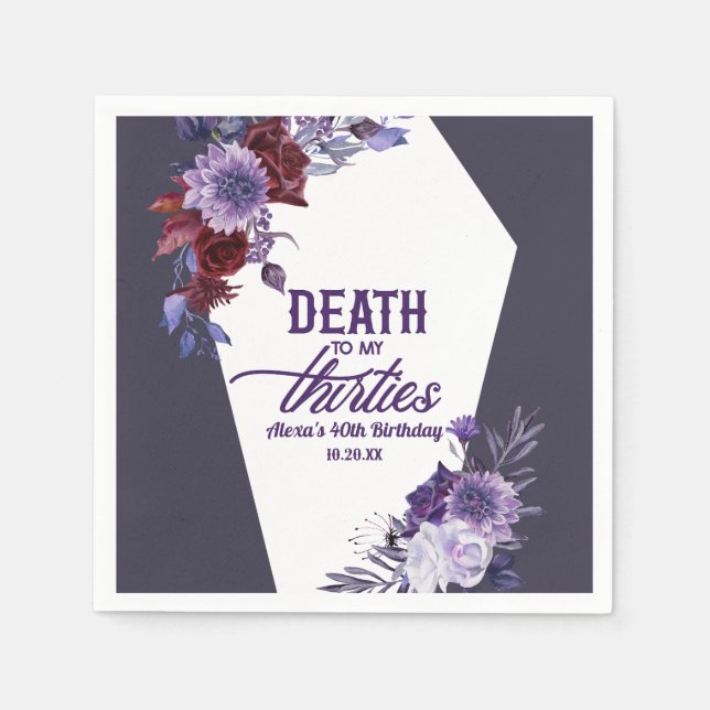Serviette En Papier Décès à mes trente Floral 40e Anniversaire (Devant)