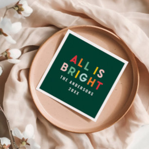 Serviette En Papier Décor de famille de Noël moderne et vert clair