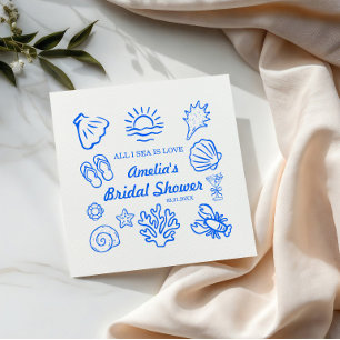 Serviette En Papier Décor de mariage côtier dessiné à la main, thème o