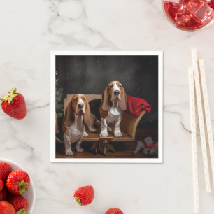 Serviette En Papier Décor de Noël Basset Hound enneigé