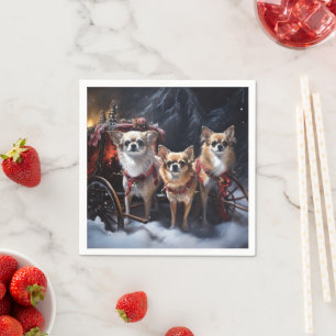 Serviette En Papier Décor de Noël Chihuahua Snowy Sleigh