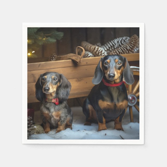 Serviette En Papier Décor de Noël Dachshund Snowy Sleigh (Devant)