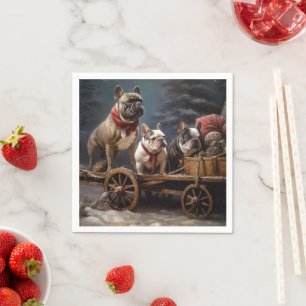 Serviette En Papier Décor de Noël de Bulldog Snowy Sleigh