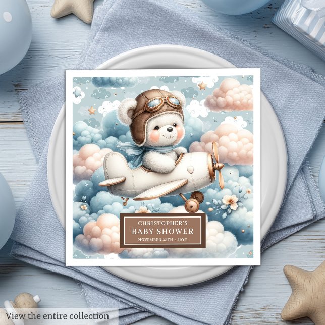 Serviette En Papier Décor de table du Baby shower de serviettes du pil (Teddy Bear Pilot Napkins Baby Shower Table Decor)