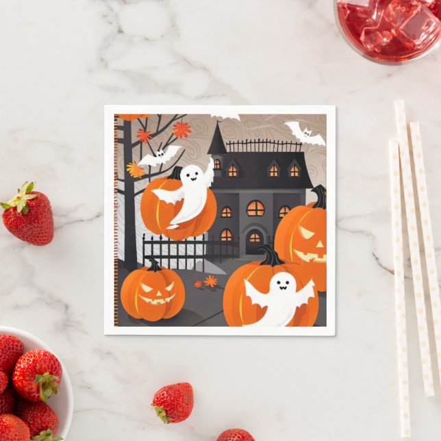 Serviette En Papier Décor fêtard et Citrouille d'Halloween (En situation)