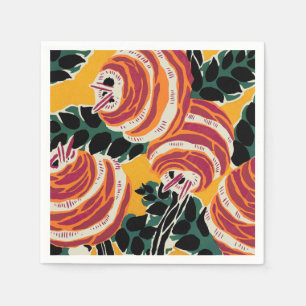 Serviette En Papier Décor floral Art déco jaune moutarde et orange