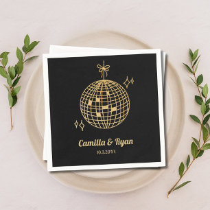 Serviette En Papier Décor Mariage Retro Black & Gold Disco