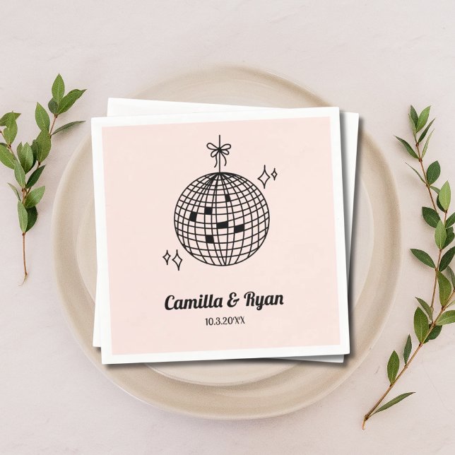 Serviette En Papier Décor Mariage Retro Pink Disco (Retro Light Pink Disco Wedding Decor Napkins)