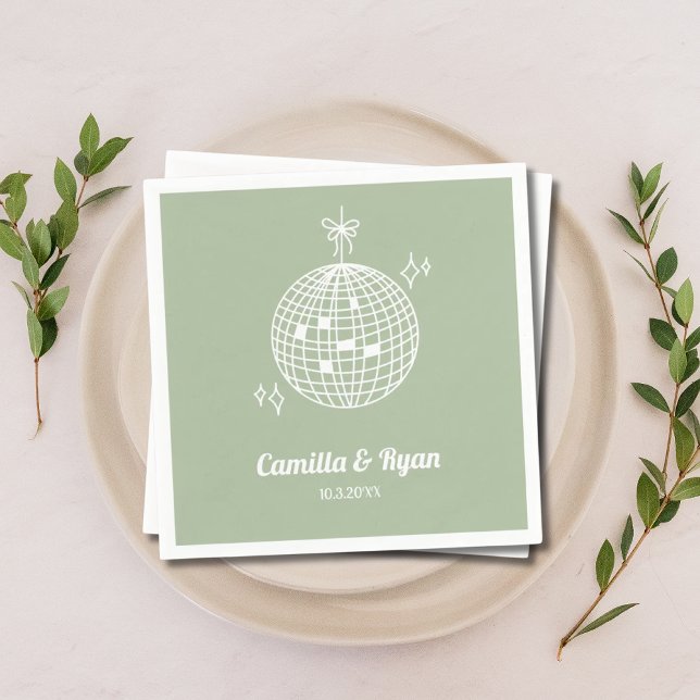 Serviette En Papier Décor Mariage Retro Sage Green Disco (Retro Sage Green Disco Wedding Decor Napkins
)