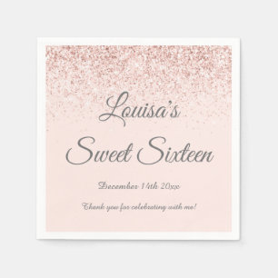 Serviette En Papier Décoration Sweet 16 Napkin Blush Pink & Rose Gold