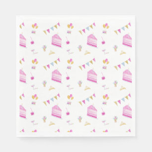 Serviette En Papier Décorations et gâteau d'anniversaire rose aquarell