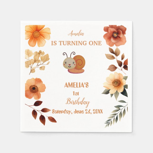 Serviette En Papier Décorations fleurs sauvages personnalisées 1er ann (Devant)