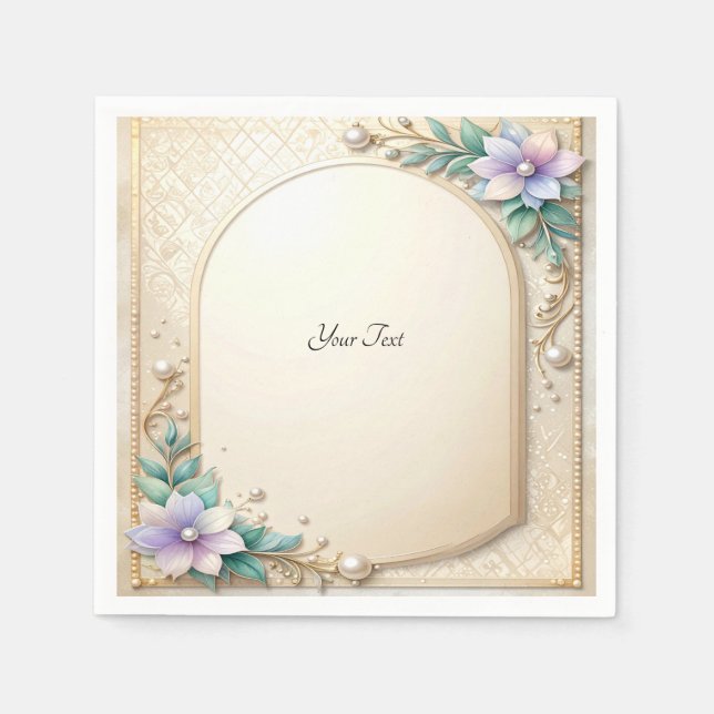 Serviette En Papier Decorative Floral Frame with Pearls (Devant)