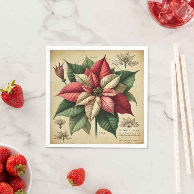 Serviette En Papier Découpage botanique festive de Retro Poinsettia (En situation)