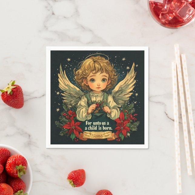 Serviette En Papier Découpage de la Bible de Noël Christ Enfant (En situation)