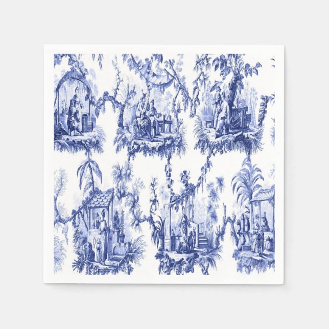 Serviette En Papier Découpage de la Chinoiserie bleue et blanche (Devant)