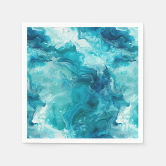 Serviette En Papier Découpage de marbre fluide aqua sarcelle océan