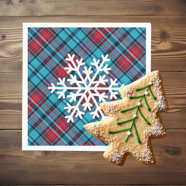 Serviette En Papier Deep Indigo, Aqua, Red & Shades of Blue Plaid (Créateur téléchargé)