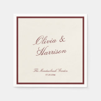 Serviette En Papier Deep Wine Classic Calligraphy Old Money Wedding