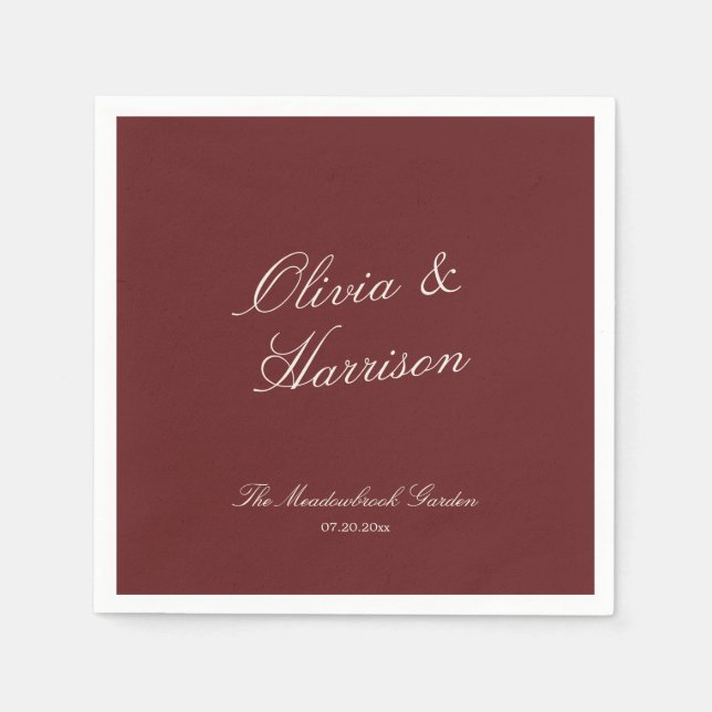 Serviette En Papier Deep Wine Classic Calligraphy Wedding (Devant)