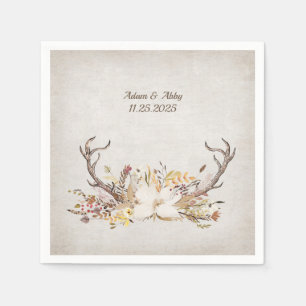 Serviette En Papier Deer Antler avec bouquet de fleurs