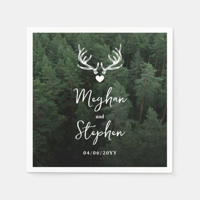 Serviette En Papier Deer Antlers Woodland Pine Tree Forest Wedding (Devant)