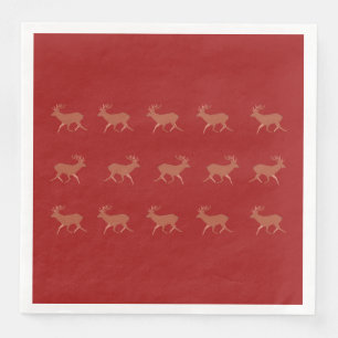 Serviette En Papier Deer Walking Festive Motif Rouge Brown Arrière - p