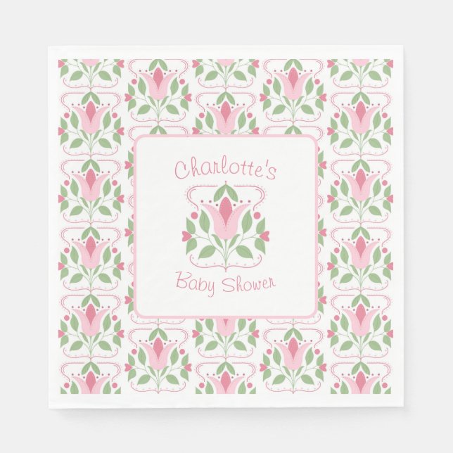 Serviette En Papier Déjeuner Baby shower Art déco rose (Devant)