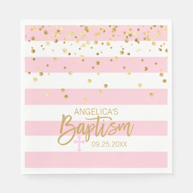 Serviette En Papier Déjeuner BAPTISME PINK Gold GIRL PINK (Devant)