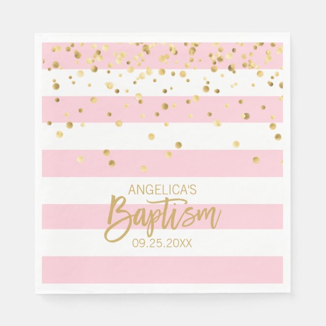 Serviette En Papier Déjeuner BAPTISME PINK Gold GIRL PINK (Devant)