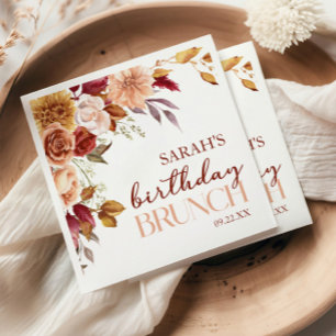 Serviette En Papier Déjeuner d'anniversaire aux fleurs orange brûlée d