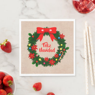 Serviette En Papier Déjeuner de Feliz Navidad Merry Christmas Wreath