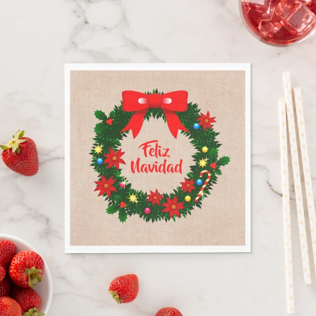 Serviette En Papier Déjeuner de Feliz Navidad Merry Christmas Wreath (En situation)